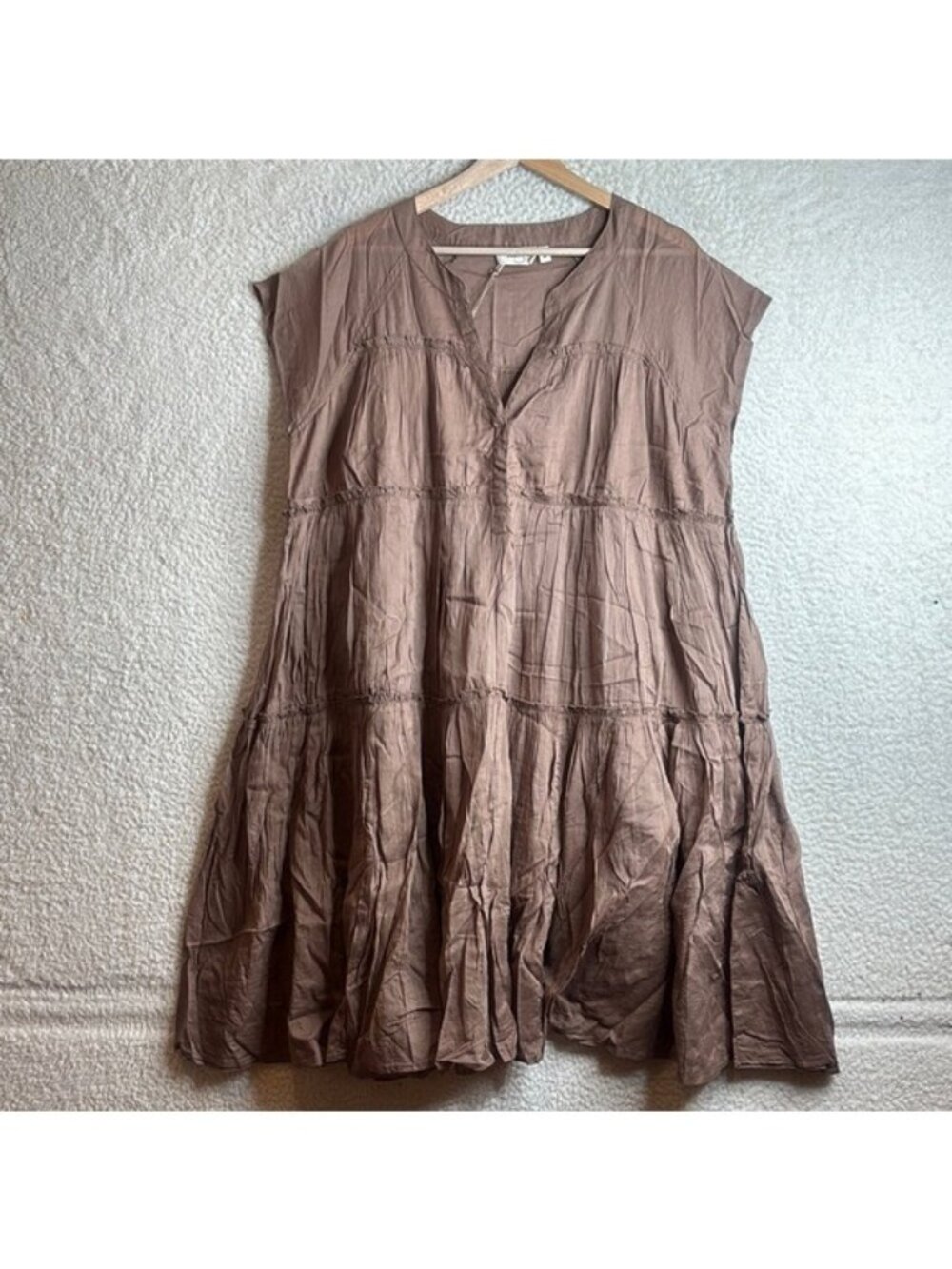 NWT Holiday Women Brown Sleeveless Split Neck Loose Cotton A-Line Dress M MEDIUM